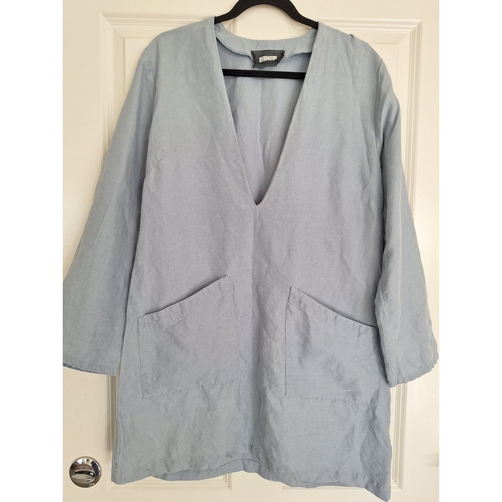 REFORMATION Caftan Shift Dress In Blue